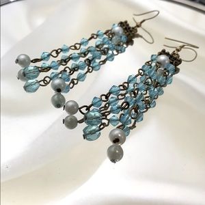 Dangly Aqua beaded earrings with false pearls